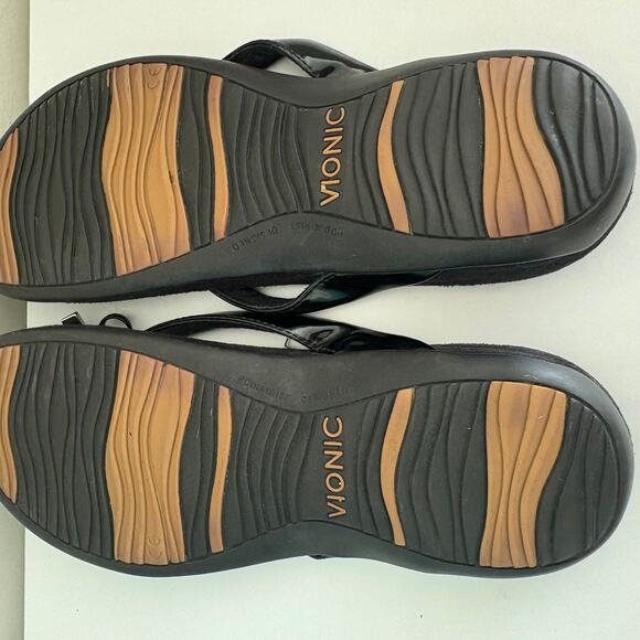 VIONIC Bella Black Patent Thong Sandals Flip Flops 8.5 - Picture 6 of 6